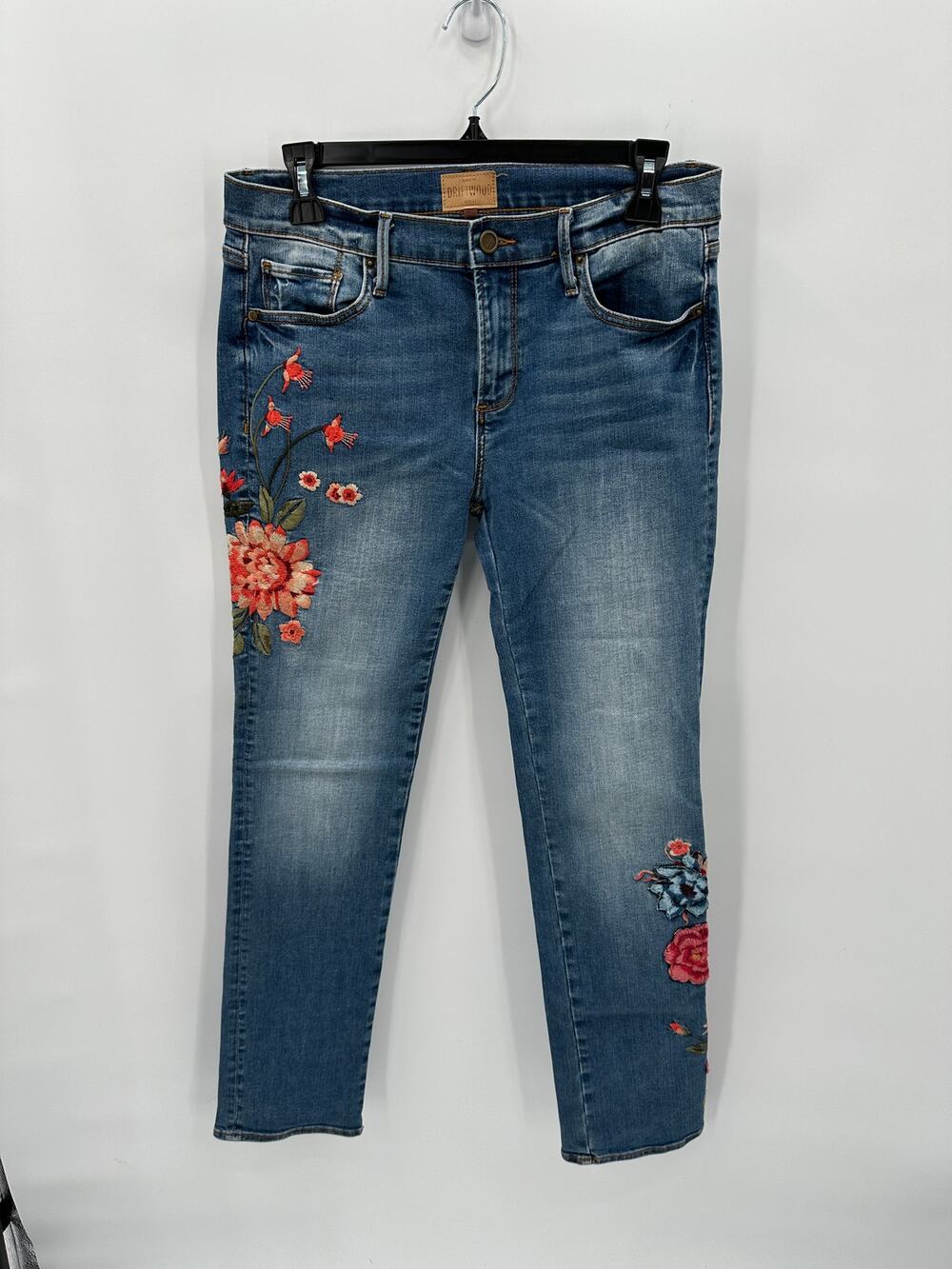 DRIFTWOOD Audrey Straight Leg Floral Embroidered Denim Jean Jean // 28